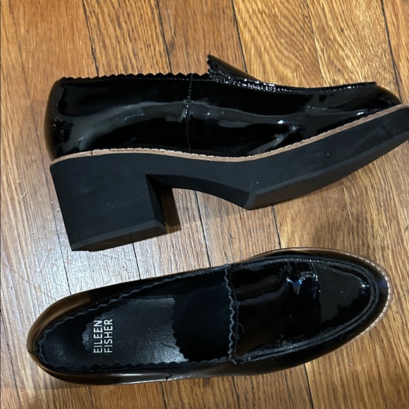 Eileen Fisher Shiny Black Loafers - Picture 2 of 8
